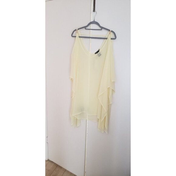 NWT $148 BCBGMAXAZRIA SHEER COLD SHOULDER TUNIC BLOUSE PASTEL LIME  SIZE LARGE - Picture 9 of 11